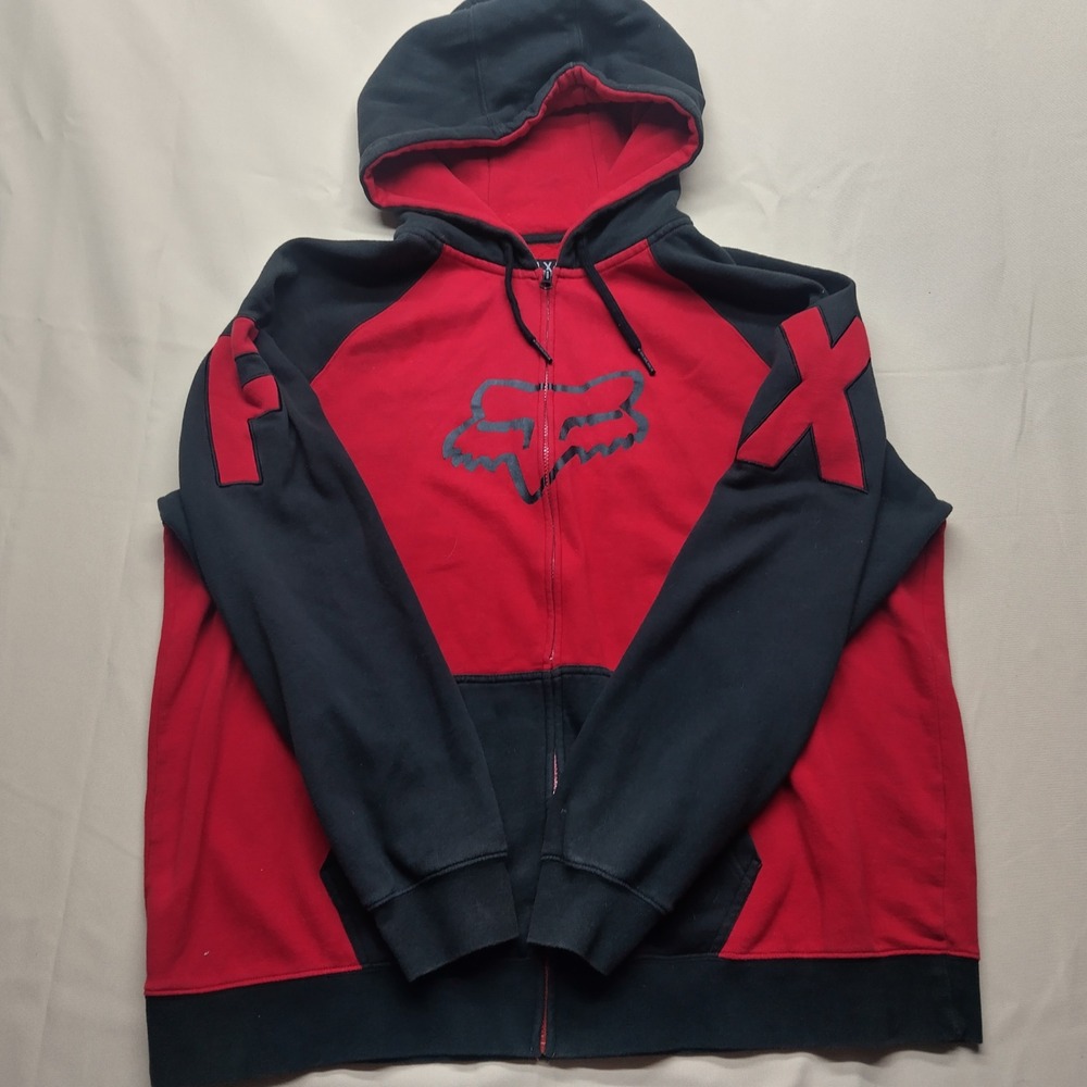 Fox Racing Heritage Forged Mens Full Zip Hoodie Red Black Colorblock XL 95008